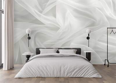 Abstract Background of White Fabric, Texture of Sateen, Silk or Satin Material with Waves and Folds Wall mural