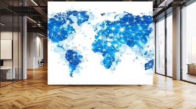 Abstract Blue World Map with Glowing Connections. Network Global Communication Concept. Wall mural