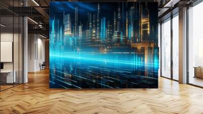 Abstract digital matrix background with grid of binary code and data visualization Wall mural