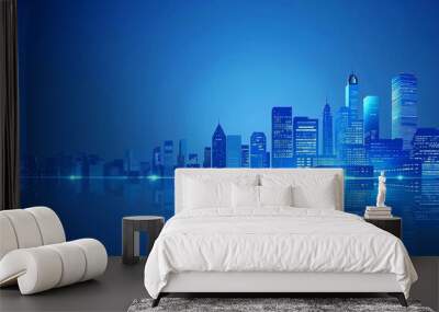 Abstract modern city model background with wireless network and connection technology concept Wall mural