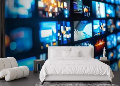 Abstract multimedia background with various channel images for web streaming tv video technology Wall mural