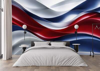 Abstract Wavy Background, Red, White and Blue Flowing Smooth Shapes, Dynamic Illustration Wall mural