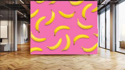 Bananas creative background. pop art bananas background. Tropical abstract background with banana. Colorful fruit yellow banana Wall mural