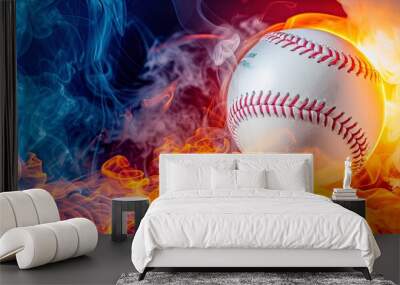 Baseball ball with colorful smoke on black background for sports concept or advertising design Wall mural