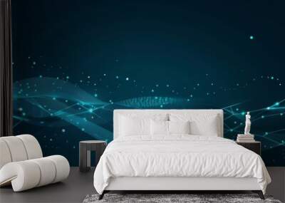 Blue green cyber nano network, ai innovation, big data abstract background with line dot concept. Wall mural