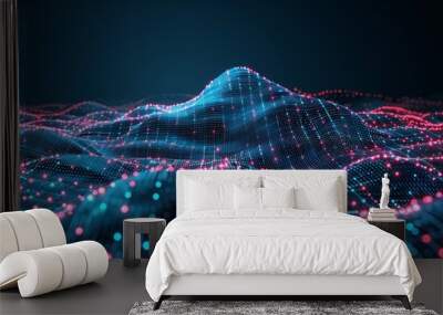 Blue light digital abstract wave technology background with dynamic futuristic effect Wall mural