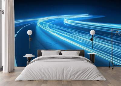 Blue light ray speed motion background, futuristic energy vector design for wallpaper and banner Wall mural