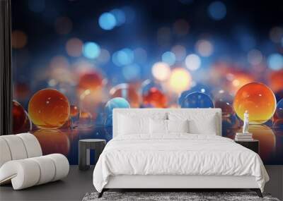 Blurred bokeh effect with glowing tech symbols and futuristic visuals in bright colors Wall mural