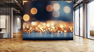 Christmas golden light shine particles bokeh on dark red and gold abstract background Wall mural