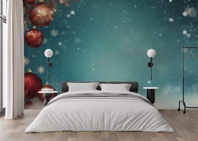 Christmas ornaments and snow on white background   top view mockup for text placement Wall mural