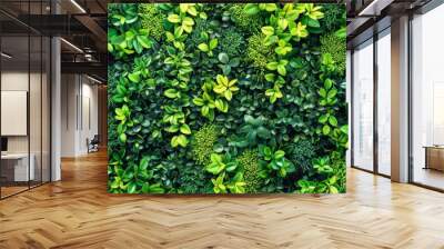 Close up of lush green hedge wall with small leaves in garden   eco friendly evergreen background Wall mural