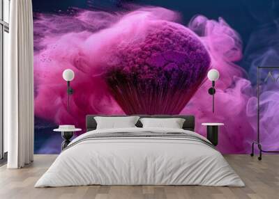 Close-Up of Makeup Brush with Exploding Powder, Vibrant Color and Artful Cosmetics Concept Wall mural