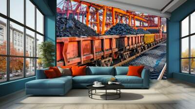 Coal transport wagon  mining and export concept on blurred background with copy space Wall mural