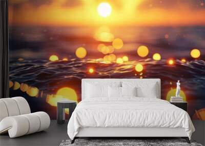 Colorful abstract blur of light on clear ocean water, close up vibrant sea background Wall mural