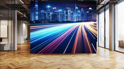 Dynamic and colorful light trails illuminating the night sky in long exposure photography Wall mural