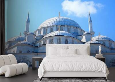 Elegant Symmetry The Majestic Domes and Minarets of a Turkish Mosque, Architectural Heritage. Wall mural