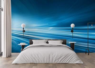 Ethereal blue light burst  abstract radiant rays on dark blue with cyan accents, golden sparkles Wall mural