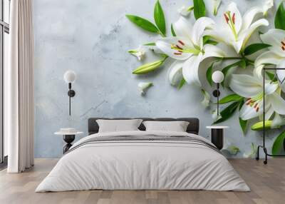 Funeral lily isolated on white with room for text, ideal for elegant funeral announcements Wall mural