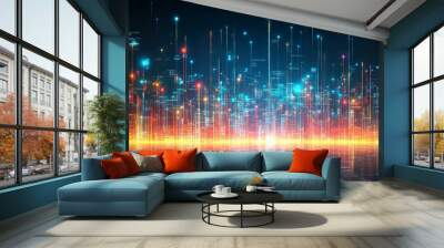 Futuristic Cityscape Illuminated by Digital Light Trails, Abstract Technology Background. Wall mural