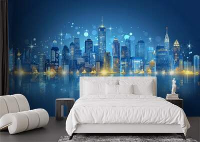 Futuristic urban architecture cityscape with neon lights and hi tech concept for banner design Wall mural