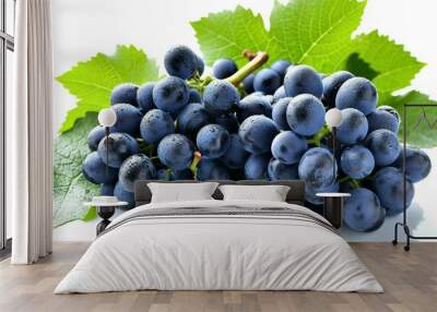 High quality detailed blue grape isolated on white background for advertising and commercial use Wall mural