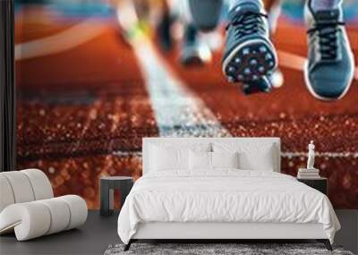 Intense sprinter s close up at starting line, pre race focus   summer olympics sport concept Wall mural