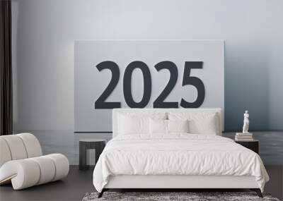 Large bold number  2025  on white background for new year or future concept design Wall mural