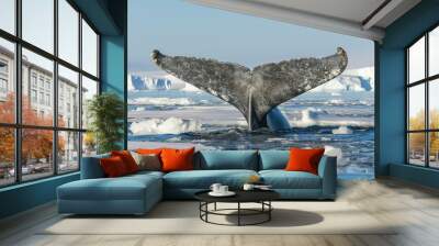 majestic blue whale swimming gracefully in the breathtaking icy waters of antarctica Wall mural