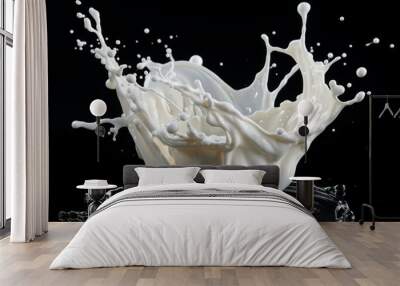 Milk or white liquid splash isolated on black background   high resolution stock photo Wall mural