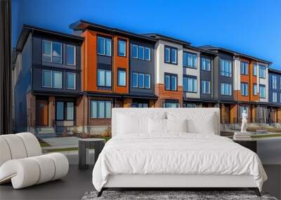 Modern Townhouse Complex. New Residential Development Architecture With Blue Sky Background. Wall mural