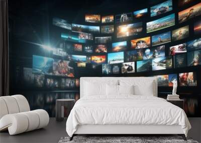 Multimedia background with various channel images for web streaming and tv video technology Wall mural