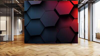 Neon hexagons pattern on dark backdrop for contemporary design projects and creative concepts. Wall mural