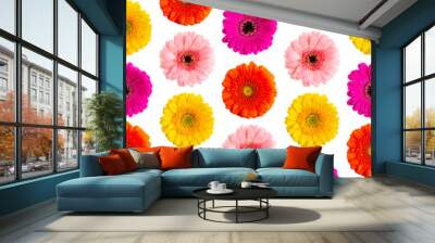 Seamless pattern of colorful gerbera on a white Germini photo converted into a seamless pattern Wall mural