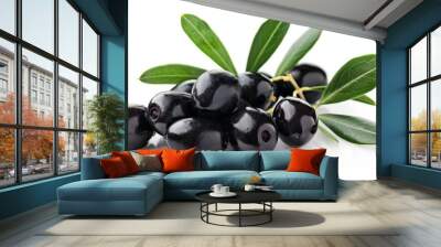 Single black olive fruit isolated on a plain white background for optimal visual clarity Wall mural