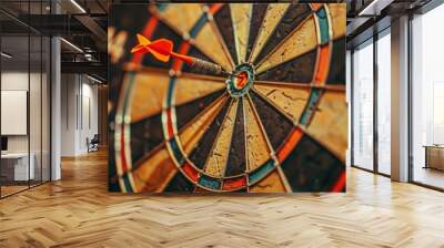 Success  red dart hits bullseye, symbolizing business goals, investment, and challenges overcome Wall mural