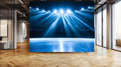 Title majestic empty basketball court illuminated by brilliant white lights in a vast arena Wall mural