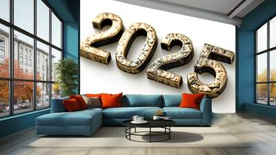 Vibrant 2025 number on clear white backdrop for futuristic designs and new year themes Wall mural