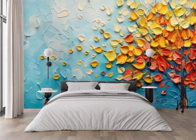 Vibrant abstract tree  colorful leaves on hanging branches   3d wallpaper for interior mural Wall mural