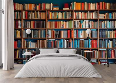 Vibrant bookshelves filled with intellectual knowledge and wisdom for sale Wall mural