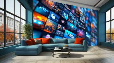 Wall Of Video Screens, Multimedia Content, Entertainment, Information, Digital Technology Wall mural