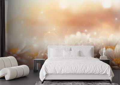 White chrysanthemum on right side, enchanting bokeh background, ample text space on left Wall mural