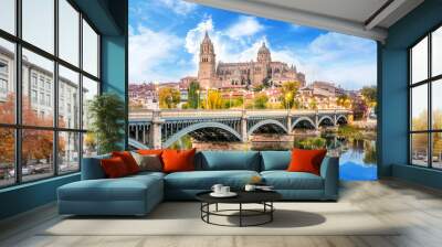 Cathedral of Salamanca and bridge over Tormes river Wall mural