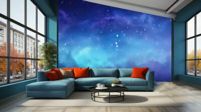 Watercolor Galaxy background with realistic nebula and shining stars. blue nebula starry sky technology sci-fi background Wall mural