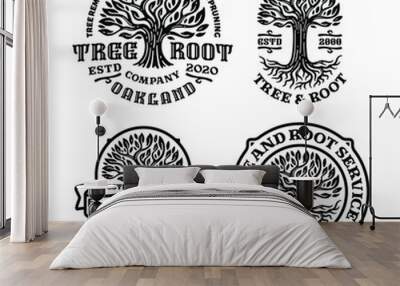 bundles of tree root logo badge with circle shape in vintage design Wall mural