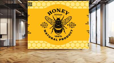 Local Honey Bee Label Template. Abstract Vector Packaging Design Layout. Wall mural