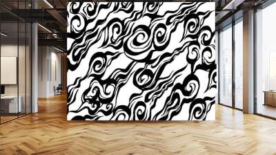 pattern of Brush ink traditional clouds ornament in doodle vintage style Wall mural