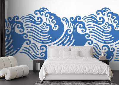 seamless illustrations of Japanese  wave in doodle design Wall mural