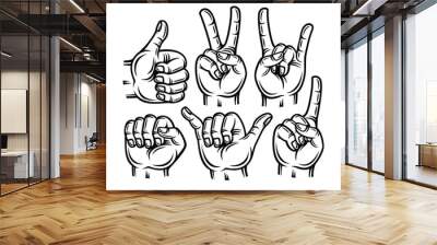 Set hand gestures - vintage realistic hand gesture Wall mural