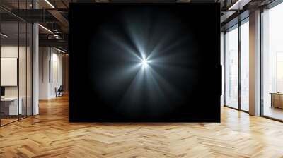 Light effect of rays flash radiance. Vector white light ray or sun shine or explosion glow on black background Wall mural