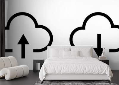 Simple cloud upload and cloud download icon set. Vector. Wall mural